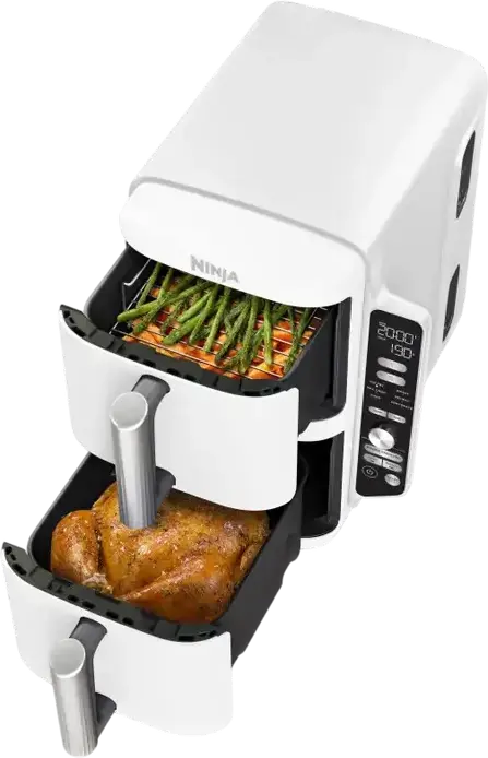Ninja Double Stack XL SL400EUWH Air Fryer, 9.5L Dual Drawer, 2470W, 6 Cooking Functions, Sync & Match, White, Space-Saving Vertical Design