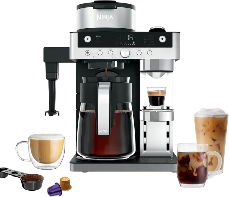 Ninja Prestige DualBrew System CFN803EU 2-in-1 Coffee Maker, Filter & Capsule Espresso, 19 Bar Pump, 1.8L Tank, Integrated Milk Frother, 1500W