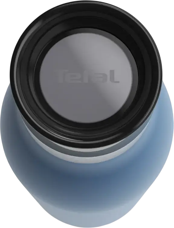 Tefal Bludrop N31103 Travel Mug, 0.5L Stainless Steel Vacuum Bottle, Quick-Press 360° Leak-Proof Lid, 12h Hot / 24h Cold, Powder Coated, Blue