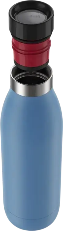 Tefal Bludrop N31103 Travel Mug, 0.5L Stainless Steel Vacuum Bottle, Quick-Press 360° Leak-Proof Lid, 12h Hot / 24h Cold, Powder Coated, Blue