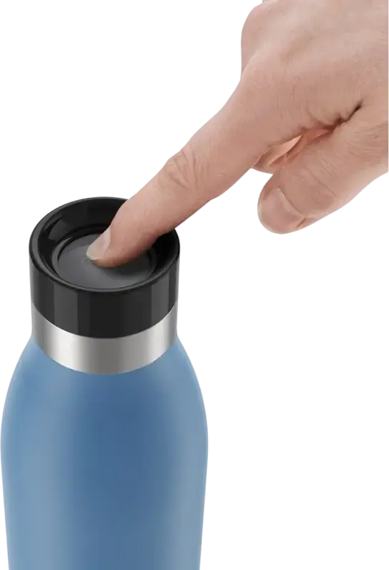 Tefal Bludrop N31103 Travel Mug, 0.5L Stainless Steel Vacuum Bottle, Quick-Press 360° Leak-Proof Lid, 12h Hot / 24h Cold, Powder Coated, Blue