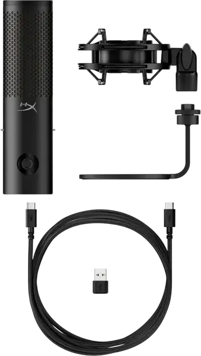 HyperX QuadCast 2 S USB Condenser Microphone, 32-bit/192kHz, 4 Polar Patterns, RGB Lighting, Tap-to-Mute, Shock Mount, USB-C, Black - 9A273AA