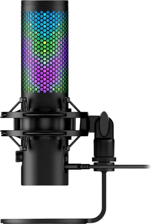 HyperX QuadCast 2 S USB Condenser Microphone, 32-bit/192kHz, 4 Polar Patterns, RGB Lighting, Tap-to-Mute, Shock Mount, USB-C, Black - 9A273AA