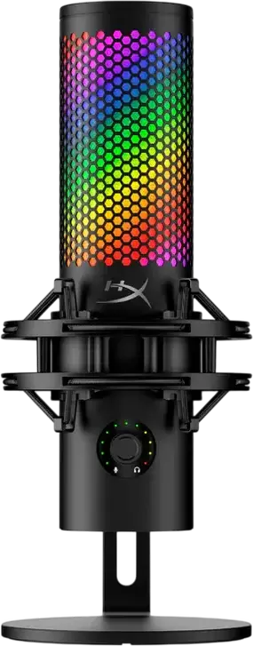 HyperX QuadCast 2 S USB Condenser Microphone, 32-bit/192kHz, 4 Polar Patterns, RGB Lighting, Tap-to-Mute, Shock Mount, USB-C, Black - 9A273AA