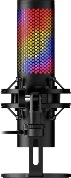 HyperX QuadCast 2 S USB Condenser Microphone, 32-bit/192kHz, 4 Polar Patterns, RGB Lighting, Tap-to-Mute, Shock Mount, USB-C, Black - 9A273AA