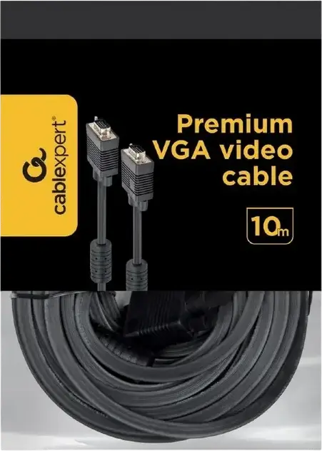 Cablexpert CC-PPVGA-10M-B VGA Video Cable 10m, Full HD 1080p, Gold-Plated VGA Male to Male, Dual-Shielded with Ferrite Cores, Black