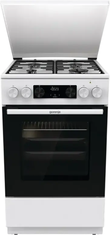 Комбинированная плита Gorenje GK5C63WH, 4 газовые конфорки, электродуховка 70 л с Air Fry, конвекцией, AquaClean, HomeMade, белая, класс энергопотребления A