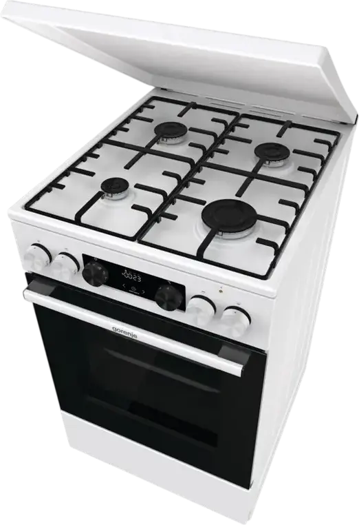 Комбинированная плита Gorenje GK5C63WH, 4 газовые конфорки, электродуховка 70 л с Air Fry, конвекцией, AquaClean, HomeMade, белая, класс энергопотребления A