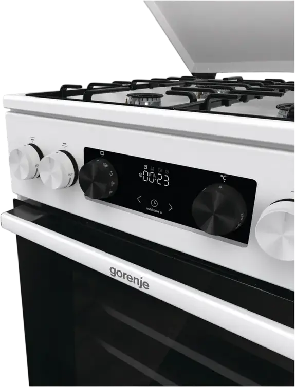Комбинированная плита Gorenje GK5C63WH, 4 газовые конфорки, электродуховка 70 л с Air Fry, конвекцией, AquaClean, HomeMade, белая, класс энергопотребления A