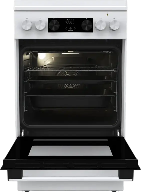 Комбинированная плита Gorenje GK5C63WH, 4 газовые конфорки, электродуховка 70 л с Air Fry, конвекцией, AquaClean, HomeMade, белая, класс энергопотребления A