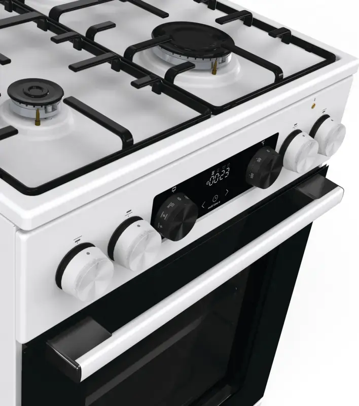 Комбинированная плита Gorenje GK5C63WH, 4 газовые конфорки, электродуховка 70 л с Air Fry, конвекцией, AquaClean, HomeMade, белая, класс энергопотребления A