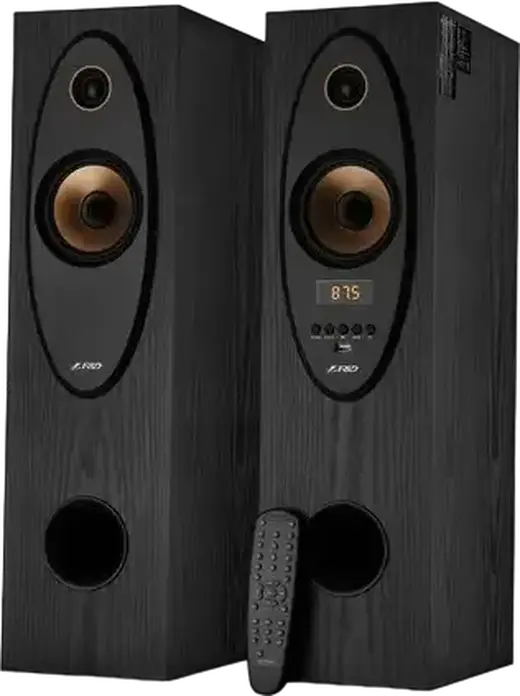 F&D T-35X 2.0 Floorstanding Audio System, 80W RMS, Bluetooth 5.0, FM Radio, Optical, USB, AUX, Wooden MDF, Karaoke with Microphone, Black
