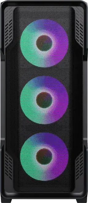 Gamemax Siege Midi-Tower Gaming Case, E-ATX/ATX/M-ATX/ITX, 4x 120mm ARGB Fans, Tempered Glass Side Panel, Mesh Front, Black, Support 360mm Radiator