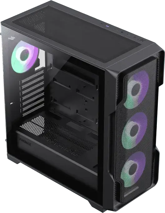 Gamemax Siege Midi-Tower Gaming Case, E-ATX/ATX/M-ATX/ITX, 4x 120mm ARGB Fans, Tempered Glass Side Panel, Mesh Front, Black, Support 360mm Radiator