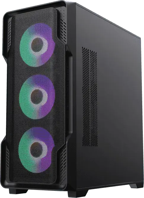 Gamemax Siege Midi-Tower Gaming Case, E-ATX/ATX/M-ATX/ITX, 4x 120mm ARGB Fans, Tempered Glass Side Panel, Mesh Front, Black, Support 360mm Radiator