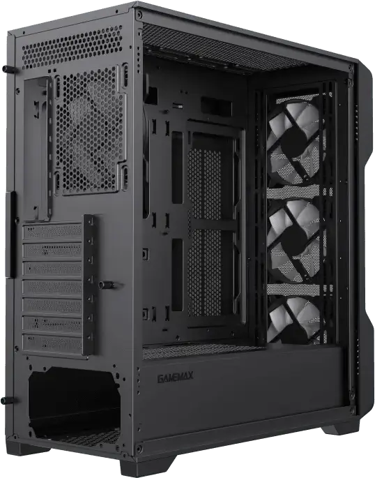 Gamemax Siege Midi-Tower Gaming Case, E-ATX/ATX/M-ATX/ITX, 4x 120mm ARGB Fans, Tempered Glass Side Panel, Mesh Front, Black, Support 360mm Radiator