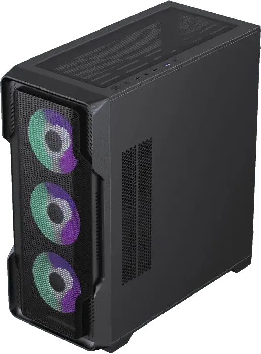 Gamemax Siege Midi-Tower Gaming Case, E-ATX/ATX/M-ATX/ITX, 4x 120mm ARGB Fans, Tempered Glass Side Panel, Mesh Front, Black, Support 360mm Radiator