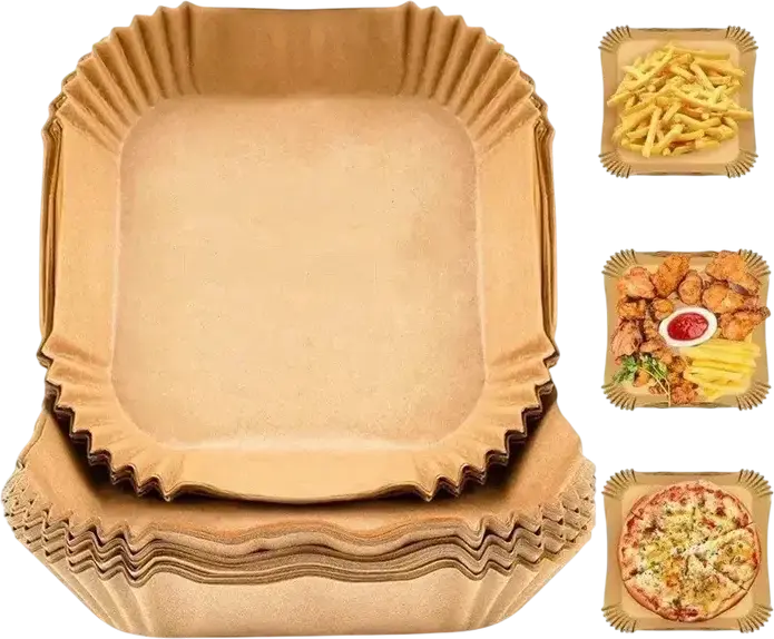 Hârtie de Copt Pătrată pentru Friteuza cu Aer Papro, Rezistentă la Căldură până la 220°C, 20 x 20 cm, Bej