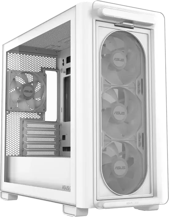 Carcasa ASUS A23 PLUS TG ARGB Micro-ATX Mini-Tower, Albă, Sticla Temperata, 4 Ventilatoare ARGB, Suport Radiatoare 360mm, USB 3.2 Gen2 Type-C, AURA Sync