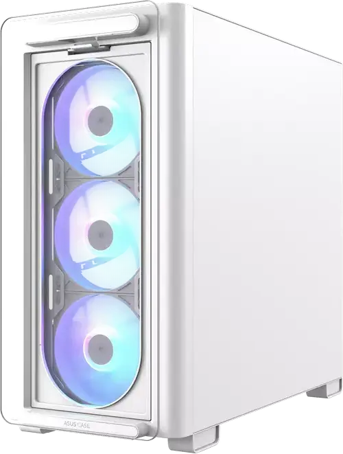 Carcasa ASUS A23 PLUS TG ARGB Micro-ATX Mini-Tower, Albă, Sticla Temperata, 4 Ventilatoare ARGB, Suport Radiatoare 360mm, USB 3.2 Gen2 Type-C, AURA Sync