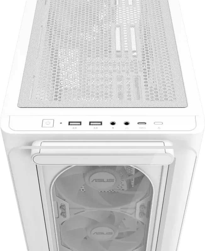 Carcasa ASUS A23 PLUS TG ARGB Micro-ATX Mini-Tower, Albă, Sticla Temperata, 4 Ventilatoare ARGB, Suport Radiatoare 360mm, USB 3.2 Gen2 Type-C, AURA Sync