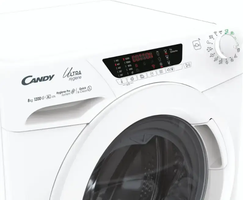 Candy HE 1284TWM6/1-S Ultra Hygiene Front-Loading Washing Machine, 8kg, 1200 rpm, Energy Class A, Inverter BPM Motor, hOn Wi-Fi, Hygiene-Pro, White
