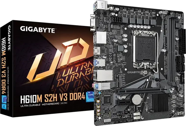 Placa de bază Gigabyte H610M S2H V3 DDR4 LGA1700 Intel H610 Micro-ATX, Suport Procesoare Intel Gen 12/13/14, RAM 64GB DDR4 3200MHz, PCIe 4.0, HDMI, DisplayPort