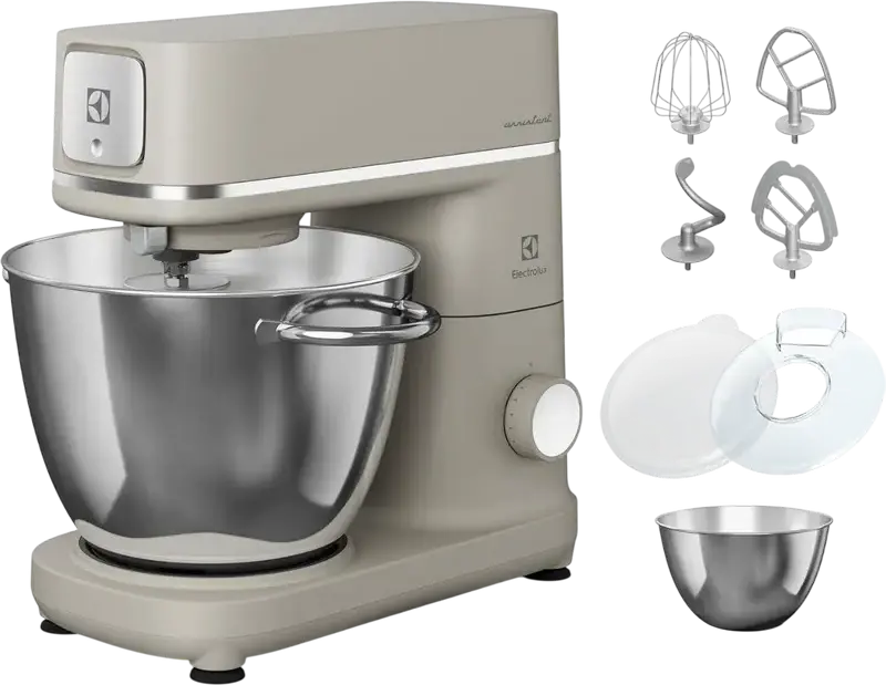 Electrolux E6KM1-4OWT Assistent 700 Planetary Mixer, 1200W, 6L & 4L Stainless Steel Bowls, 10 Speeds, LED Light, PerfectRiseLid, White