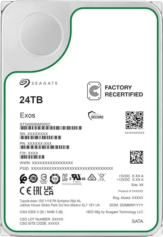 Seagate Exos ST28000NM000C 24TB 3.5-inch SATA 6Gb/s 7200 RPM 512MB Cache Enterprise Hard Drive - Factory Recertified