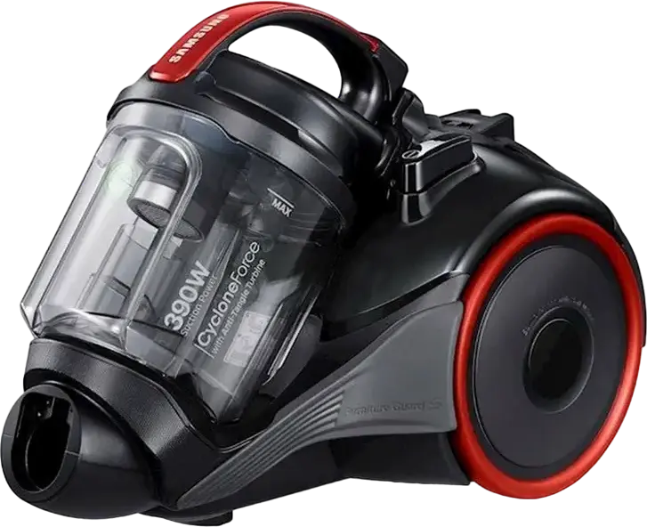 Aspirator fără sac Samsung VC15K4116V1/UK Cyclonic, Putere 1500W, Sucțiune 390W, Filtru HEPA 13, Container 1.3L, Tub Telescopic din Oțel, Negru/Roșu