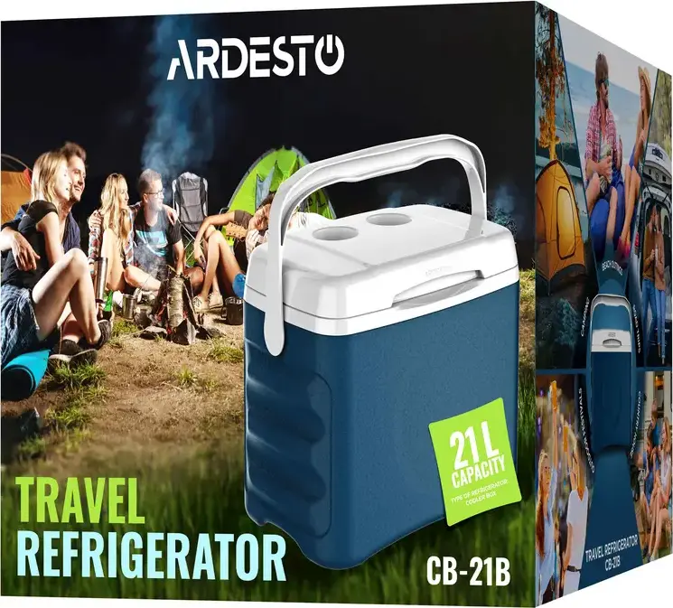 Ardesto CB-21B Travel Cooler Box 21L, Blue Thermal Refrigerator with PU Insulation, Durable Plastic Body, Ergonomic Handle and Cold Accumulator
