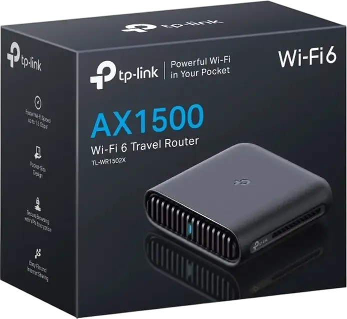 TP-Link TL-WR1502X AX1500 Wi-Fi 6 Travel Router, Dual-Band 1.5 Gbps, Gigabit WAN/LAN, USB 2.0, VPN Server & Client, Type-C Power, Router/AP/Extender Modes