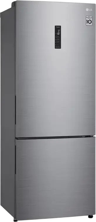 Холодильник LG GBB566PZHMN с нижней морозильной камерой, объем 462 л, Total No Frost, DoorCooling+, инверторный компрессор, ThinQ, цвет нержавеющая сталь
