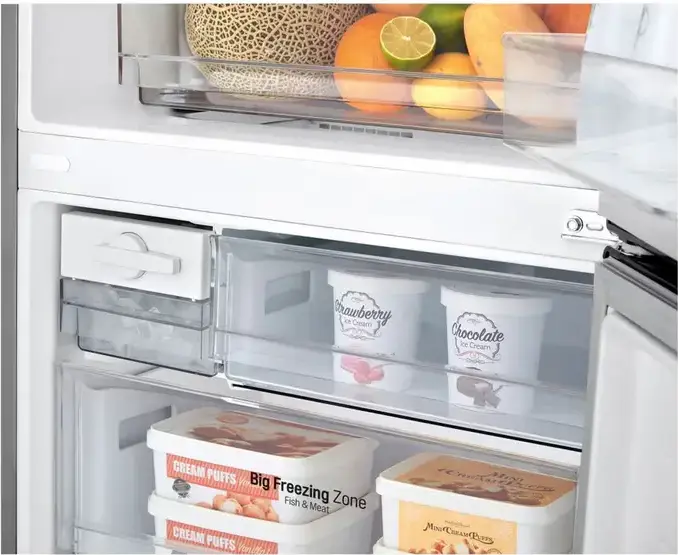 Холодильник LG GBB566PZHMN с нижней морозильной камерой, объем 462 л, Total No Frost, DoorCooling+, инверторный компрессор, ThinQ, цвет нержавеющая сталь