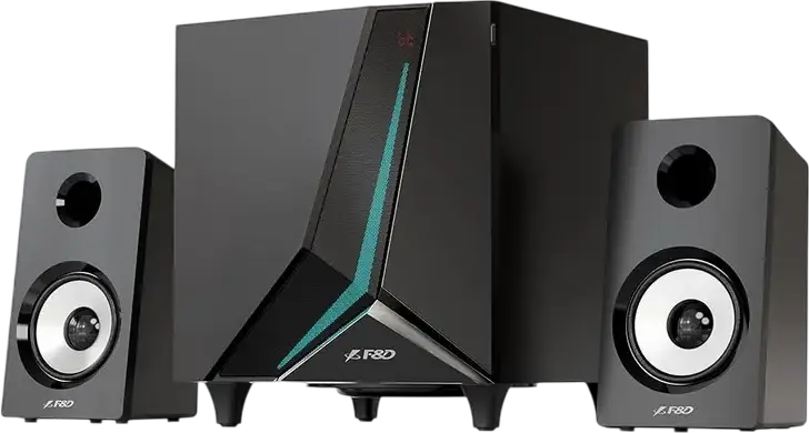 F&D F670X 2.1 Channel Multimedia Audio System, 70W RMS, Bluetooth 5.3, USB, AUX, FM Radio, RGB Lighting, 6.5" Subwoofer, LED Display, Black