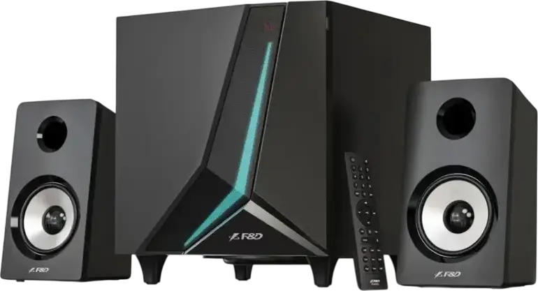 F&D F670X 2.1 Channel Multimedia Audio System, 70W RMS, Bluetooth 5.3, USB, AUX, FM Radio, RGB Lighting, 6.5" Subwoofer, LED Display, Black