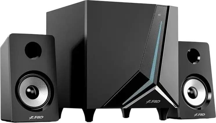 F&D F670X 2.1 Channel Multimedia Audio System, 70W RMS, Bluetooth 5.3, USB, AUX, FM Radio, RGB Lighting, 6.5" Subwoofer, LED Display, Black
