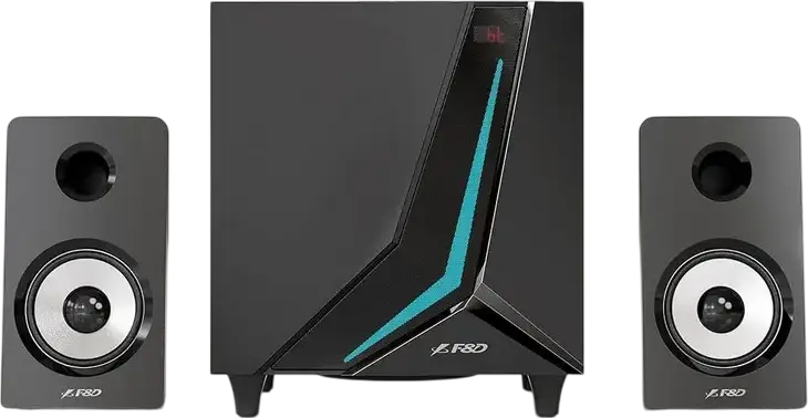 F&D F670X 2.1 Channel Multimedia Audio System, 70W RMS, Bluetooth 5.3, USB, AUX, FM Radio, RGB Lighting, 6.5" Subwoofer, LED Display, Black