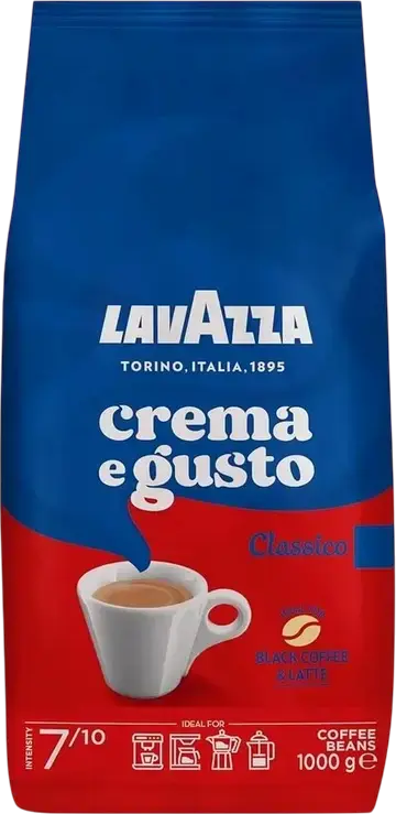 Lavazza Crema e Gusto Classico Roasted Coffee Beans 1kg, Dark Roast Arabica & Robusta Blend, Intensity 7/10, Full-Bodied Creamy Espresso