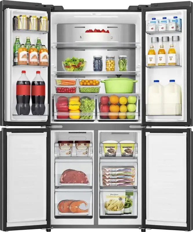 Hisense RQ5P470SALE 4-Door Side-by-Side Refrigerator, No Frost, 483L Net Volume, Wi-Fi Connectivity, LED Display, Black, 178.5x79.4x69.8 cm