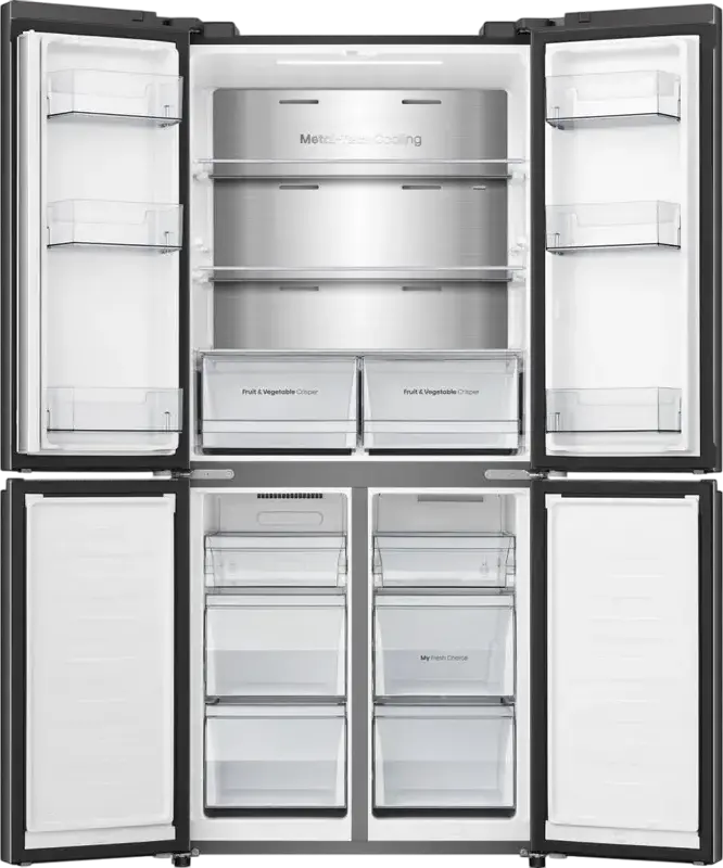 Hisense RQ5P470SALE 4-Door Side-by-Side Refrigerator, No Frost, 483L Net Volume, Wi-Fi Connectivity, LED Display, Black, 178.5x79.4x69.8 cm