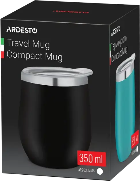 Термокружка Ardesto AR2635MMB, 350мл из нержавеющей стали 18/10, Черная, без BPA, сохранение тепла до 3ч / холода до 9ч