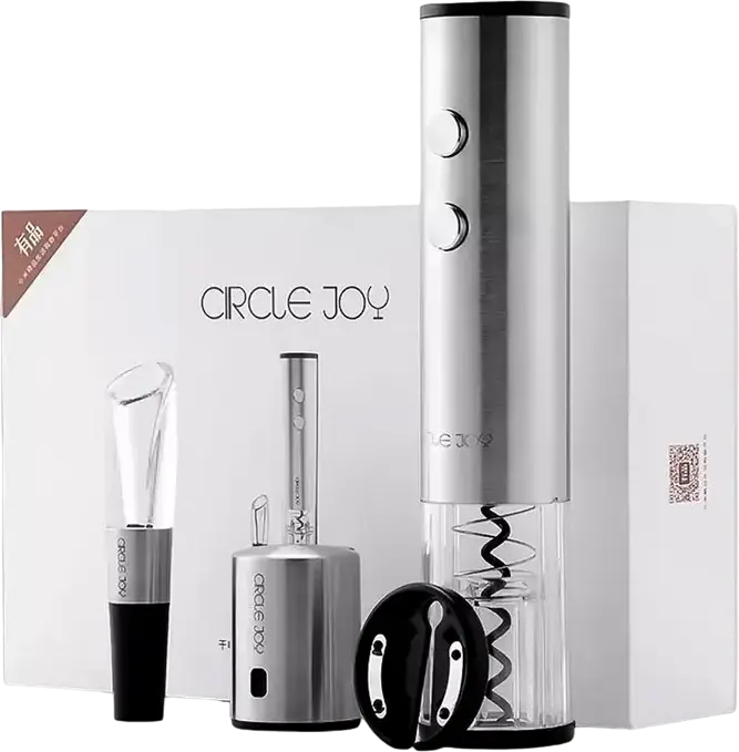 Set Oprire Vin Electric Circle Joy CJ-TZ02, Kit din 4 Piese din Oțel Inoxidabil cu Desdoagător Electric, Aerator, Stoper Vacuum și Cutter pentru Folie