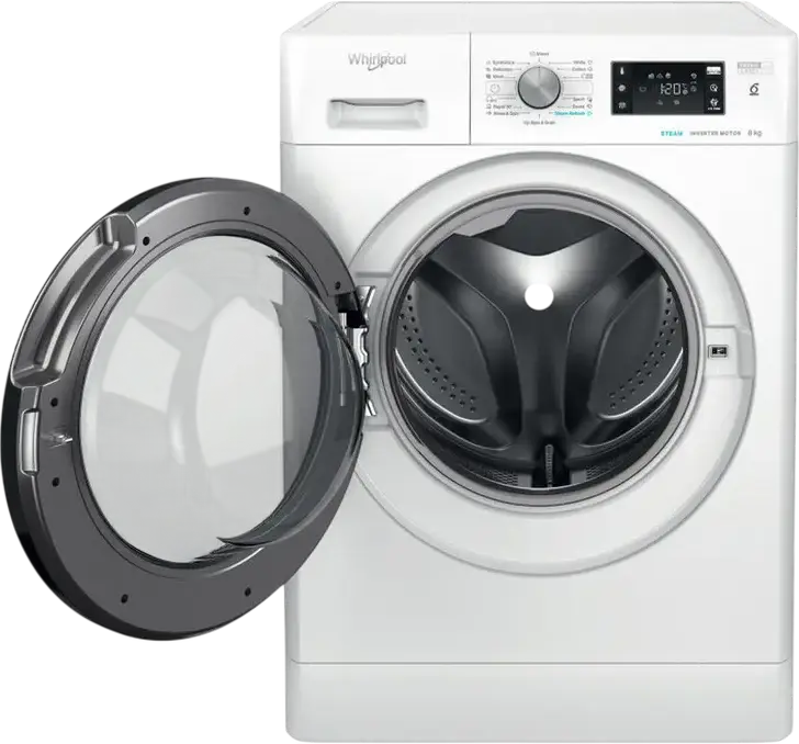 Whirlpool FFB 8258 BV EE Freestanding Washing Machine, 8kg, 1200 rpm, 6th Sense Technology, Inverter Motor, Steam Refresh, FreshCare+, White/Black