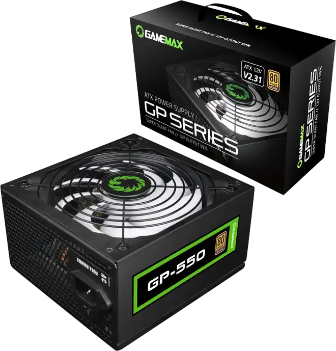 Sursa Alimentatie Gamemax GP-550, 550W, 80 Plus Bronze, ATX, Non-Modulare, PFC Active, Ventilator Silent 140mm, Protectii OVP UVP OTP OCP OLP OPP SCP