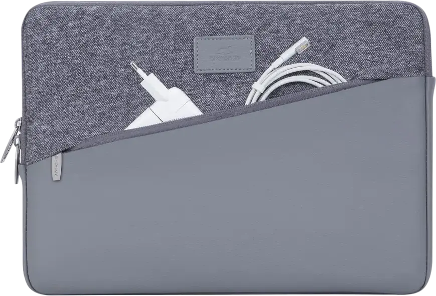 Husa pentru laptop RivaCase Egmont 7903 pentru laptopuri de pana 13.3 inch, MacBook Air 13, MacBook Pro 13, iPad Pro 12.9, Piele Artificiala si Tweed, Culoare: Gri