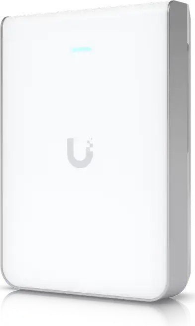 Ubiquiti U7-Pro-Wall Точка доступа WiFi 7, 6 пространственных потоков, 2.5 GbE PoE+, Трехдиапазонный 6ГГц/5ГГц/2.4ГГц, 300+ клиентов, Настенный монтаж, Белый