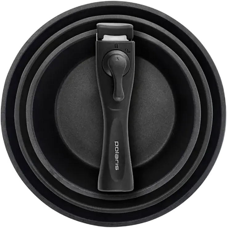 Set Vase Polaris EasyKeep-4DG Aluminiu Non-Stick, Tigaie 24cm si 26cm, Cratiță 18cm 1.7L, Înveliș Xylan Plus, Capac Sticlă, Compatibil Inducție, Negru