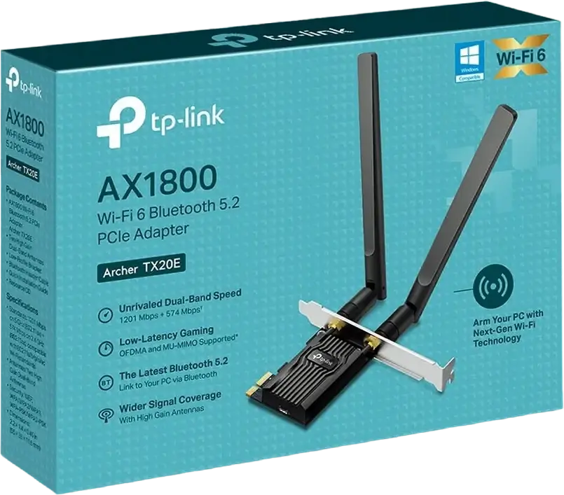 Placa Network TP-Link Archer TX20E PCIe Wi-Fi 6, Adaptor Wireless 1775 Mbps Dual-Band, Bluetooth 5.2, MU-MIMO, OFDMA, cu Antene High-Gain si Low Profile Bracket
