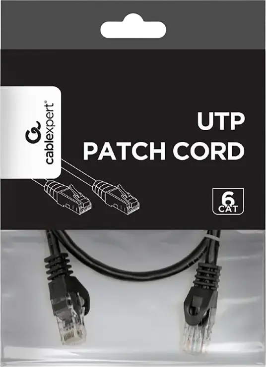 Cablexpert PP6U-0.5M/BK Cat6 UTP Patch Cord, 0.5m, RJ45 to RJ45, 250 MHz, AWG 26 CCA Conductor, PVC Jacket, Black